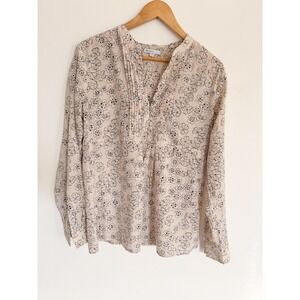 Gap Maternity Women's Beige Floral Print Pleated Long Sleeve Blouse Size‎ M